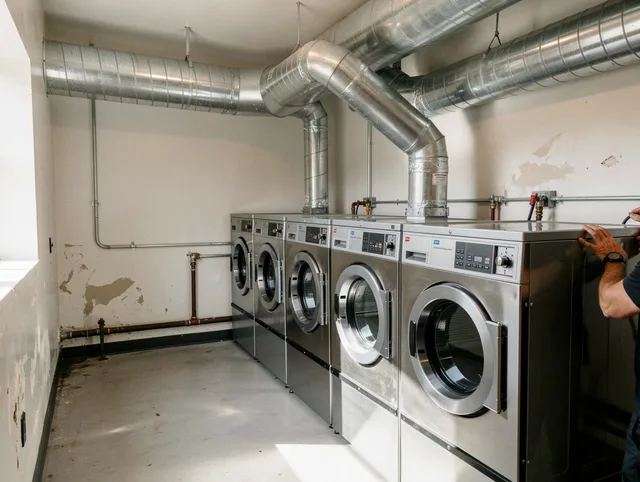 Heath Dryer Vent Cleaning team performing large-scale commercial dryer vent cleaning in Heath