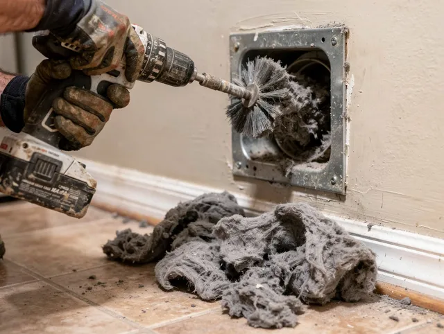 Certified Heath Dryer Vent Cleaning technician performing dryer vent cleaning in Heath